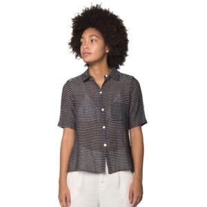esby Julie Striped Cotton Button Down in Black & White Size XS X-Small